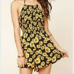 Sunflower printed halter top romper